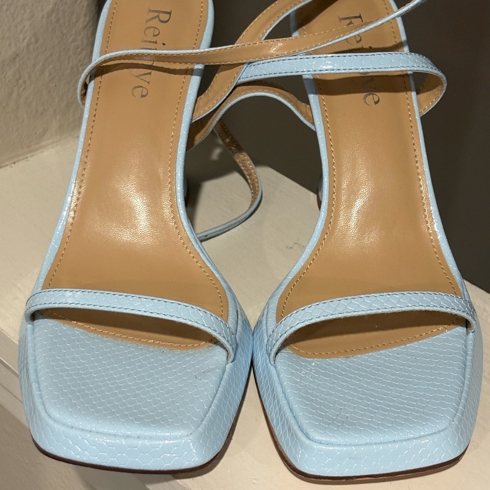 Reitoye Blue Ankle Strap Platform Heeled Square Toe Chunky High Heels Size 8 - Picture 10 of 12